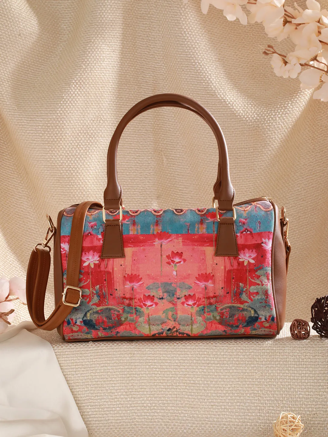 Lotus Motifs Printed Duffel Bag