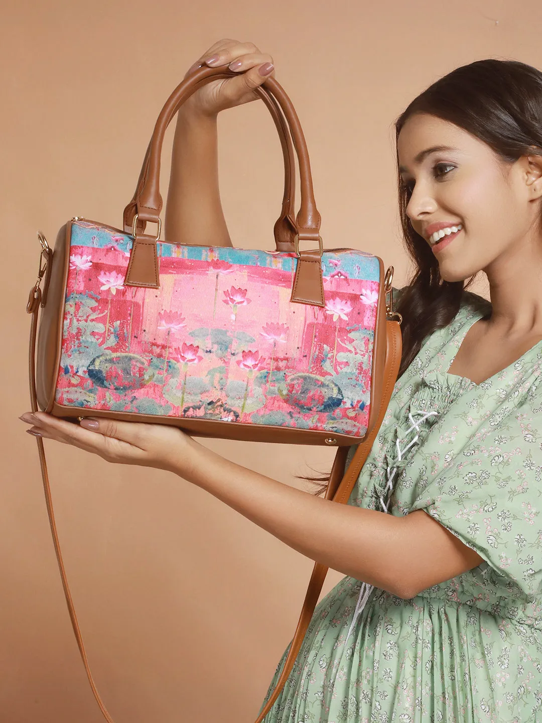 Lotus Motifs Printed Duffel Bag