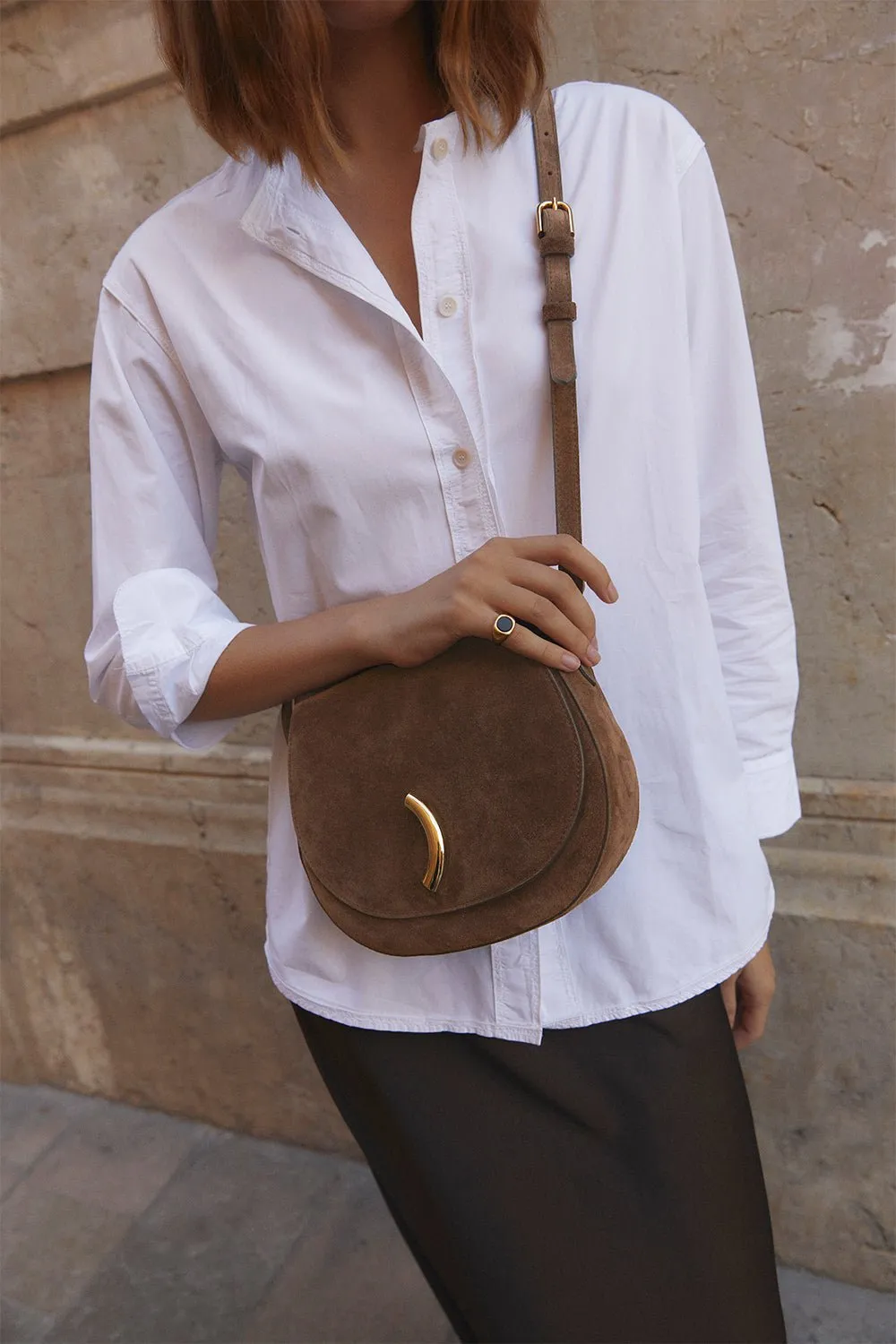 Maccheroni Saddle Bag Chestnut Suede - 30% off