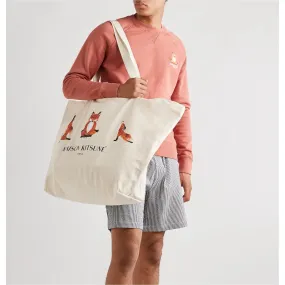 Maison Kitsune XXL Logo-Print Cotton-Canvas Tote Bag