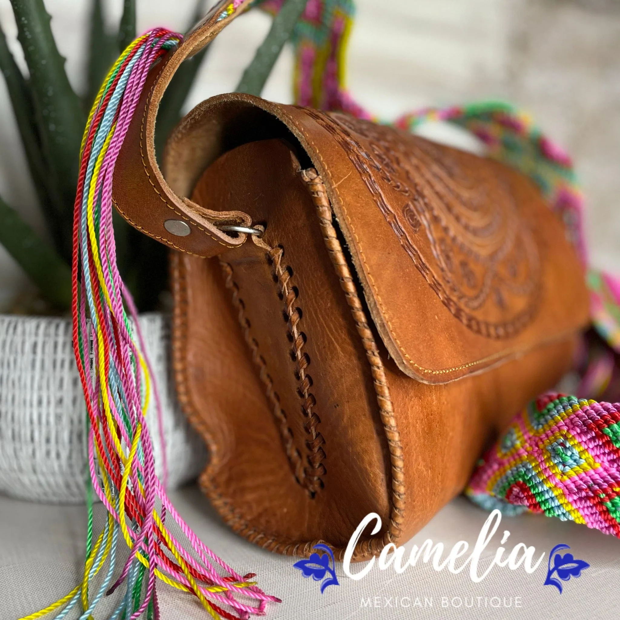 Mexican Leather Saddle Flap Crossbody Bag - Hand Tooled