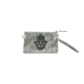 Mini Luxe Clutch with Wristlet: Grey Crushed Velvet