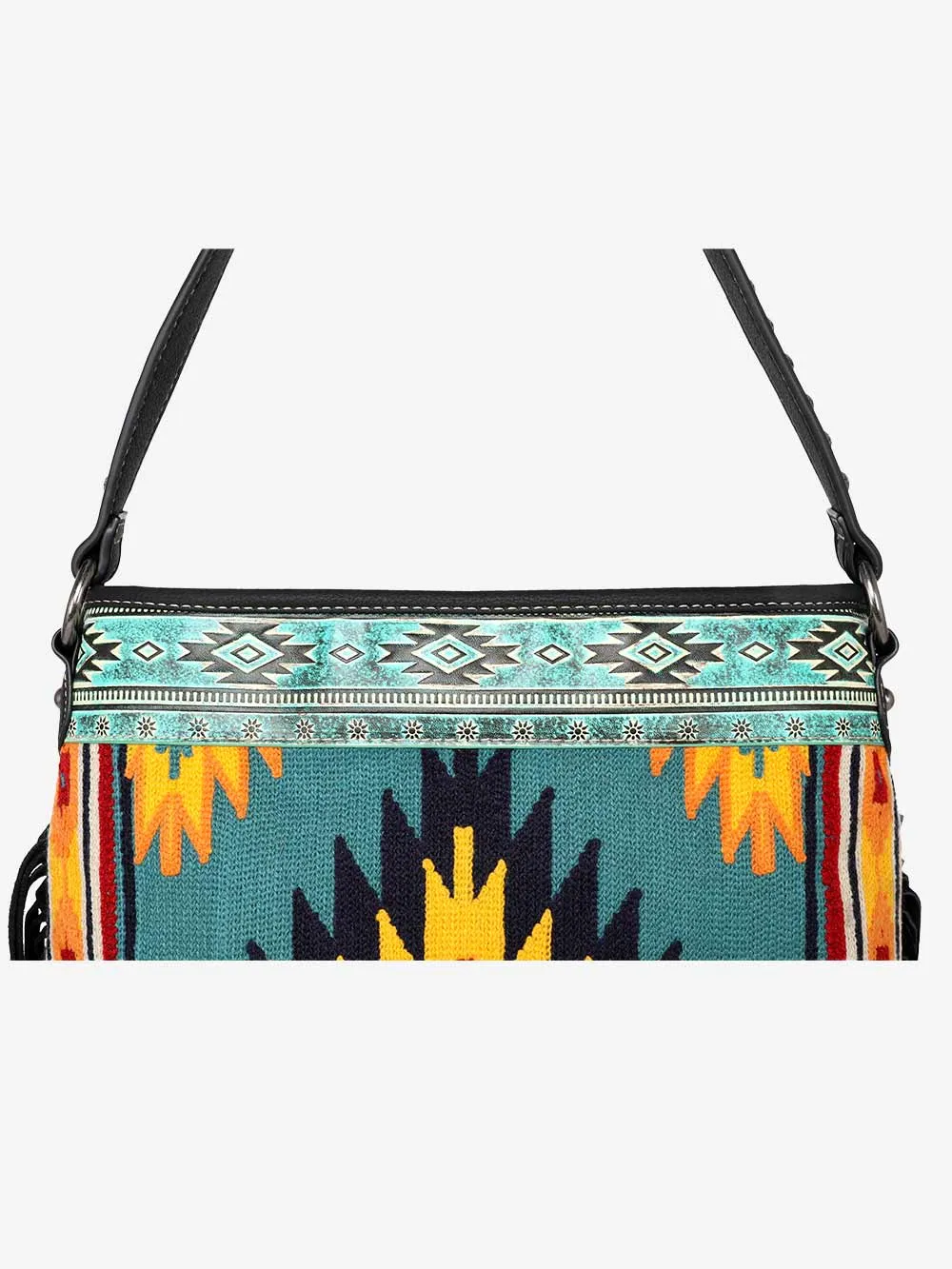 Montana West Aztec Tapestry Leather Fringe Carry Hobo