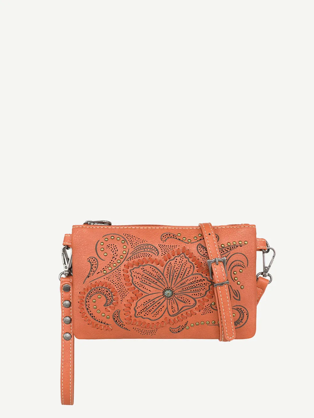 Montana West Cut-out Floral Embossed Crossbody Wristlet