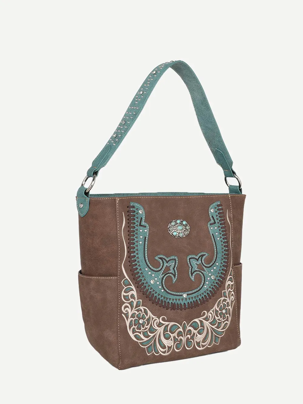 Montana West Cut-Out Turquoise Stone Concho Hobo Bag