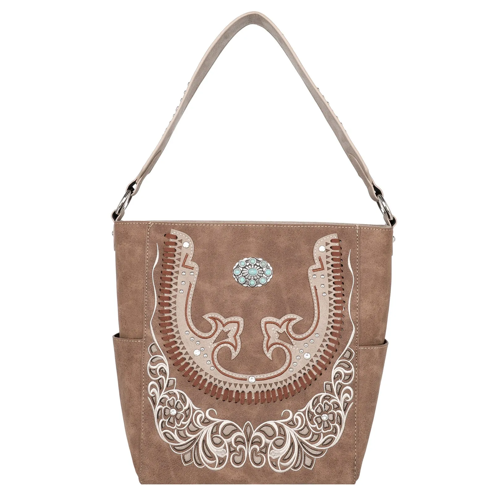 Montana West Cut-Out Turquoise Stone Concho Hobo Bag