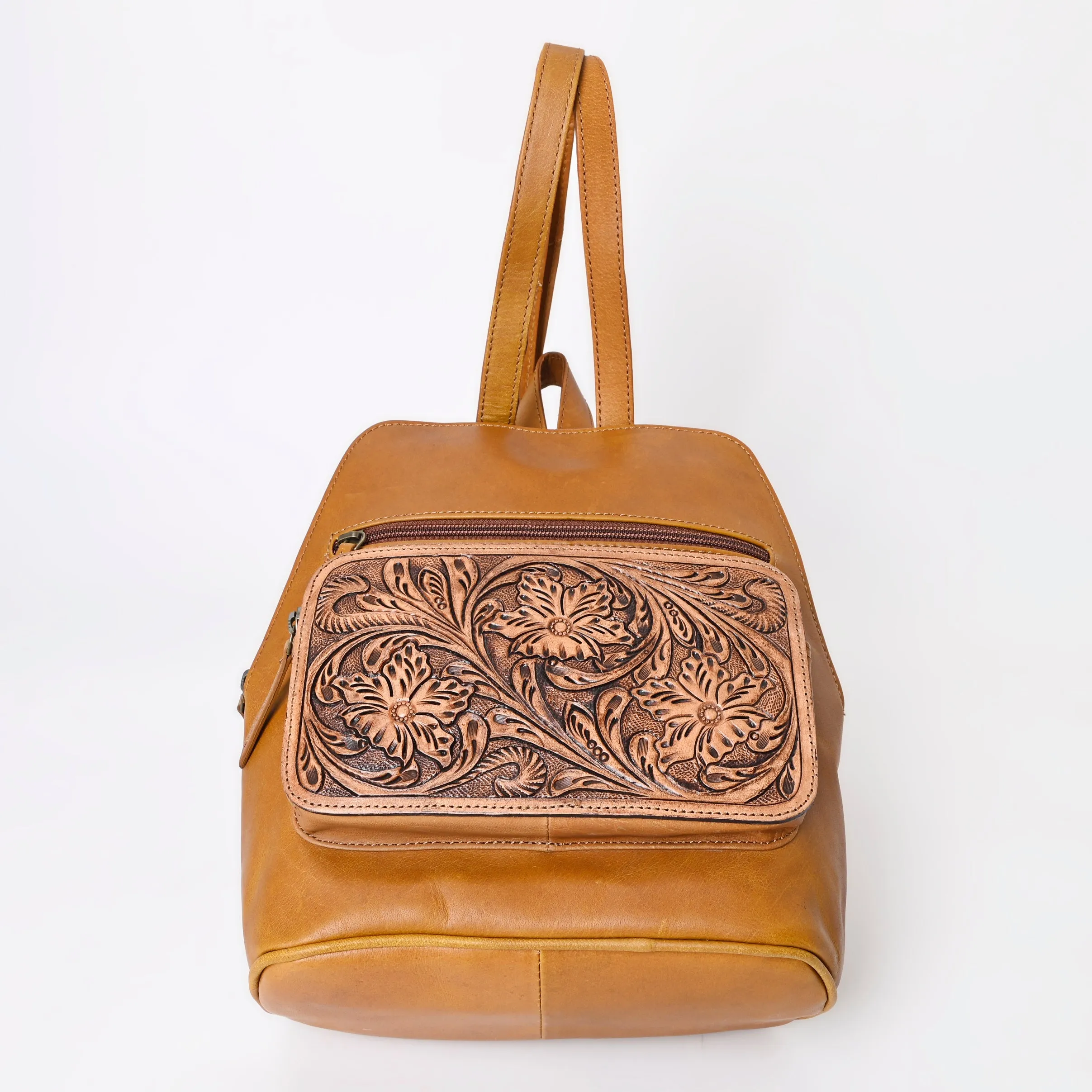 Montana West Genuine Oily Calf Leather Hand Tooled Floral Backpack