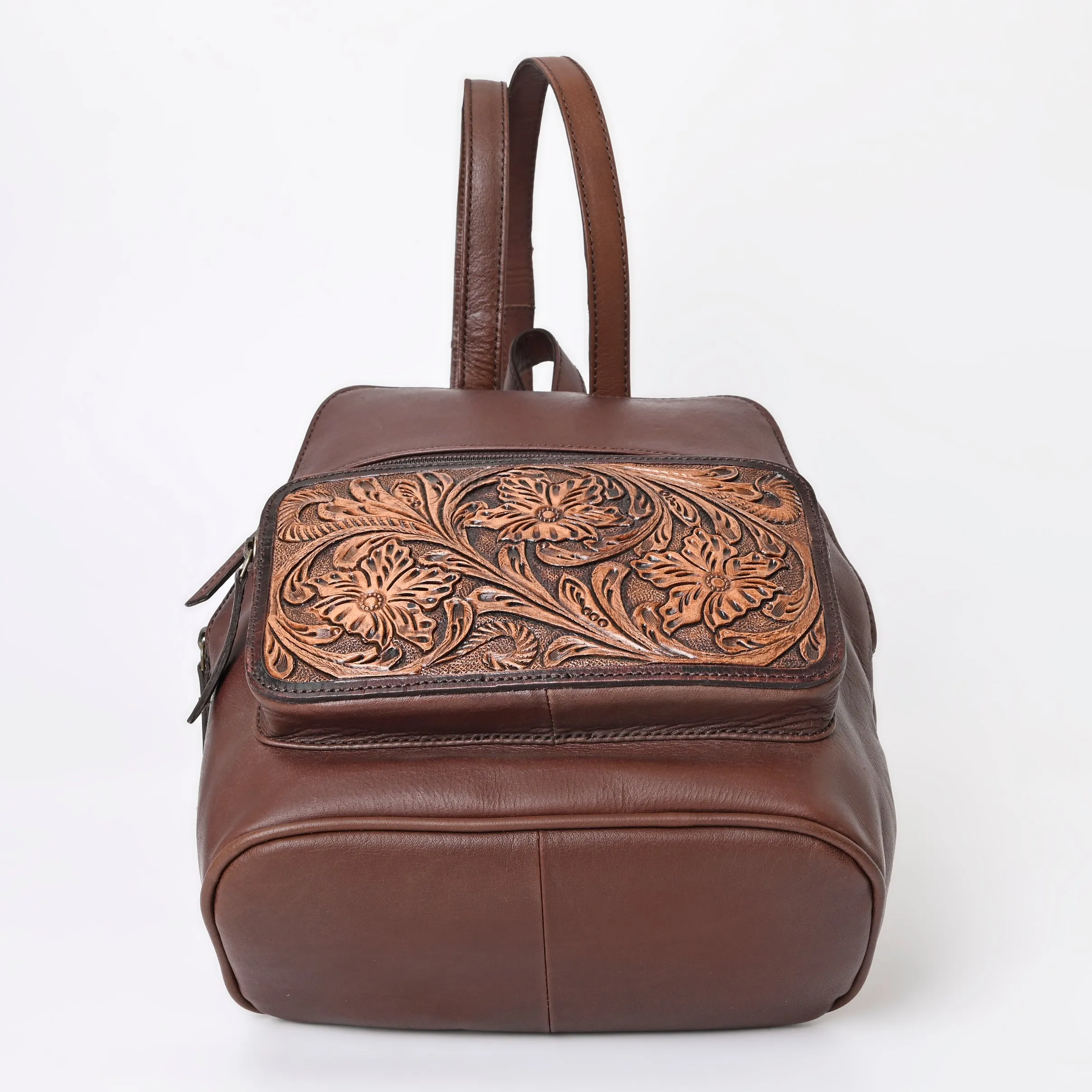 Montana West Genuine Oily Calf Leather Hand Tooled Floral Backpack