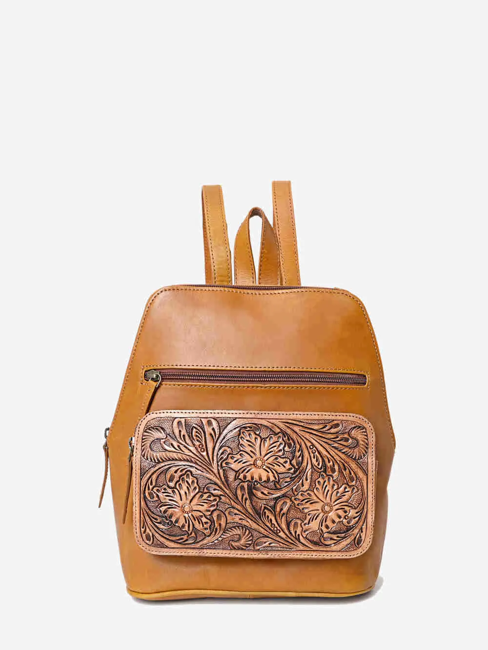 Montana West Genuine Oily Calf Leather Hand Tooled Floral Backpack