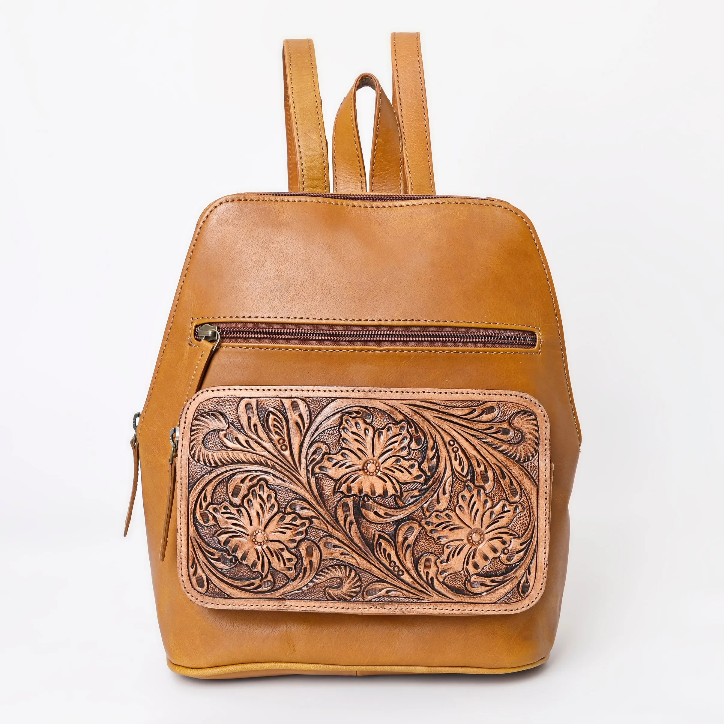 Montana West Genuine Oily Calf Leather Hand Tooled Floral Backpack