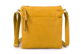 PLAIN YELLOW MULTI COMPARTMENT CROSS BODY SHOULDER BAG