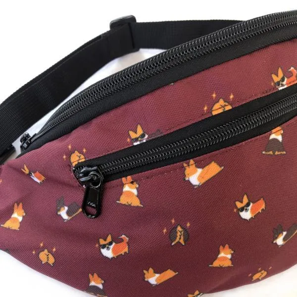 "Cool Corgis" Burgundy Red Fanny Pack