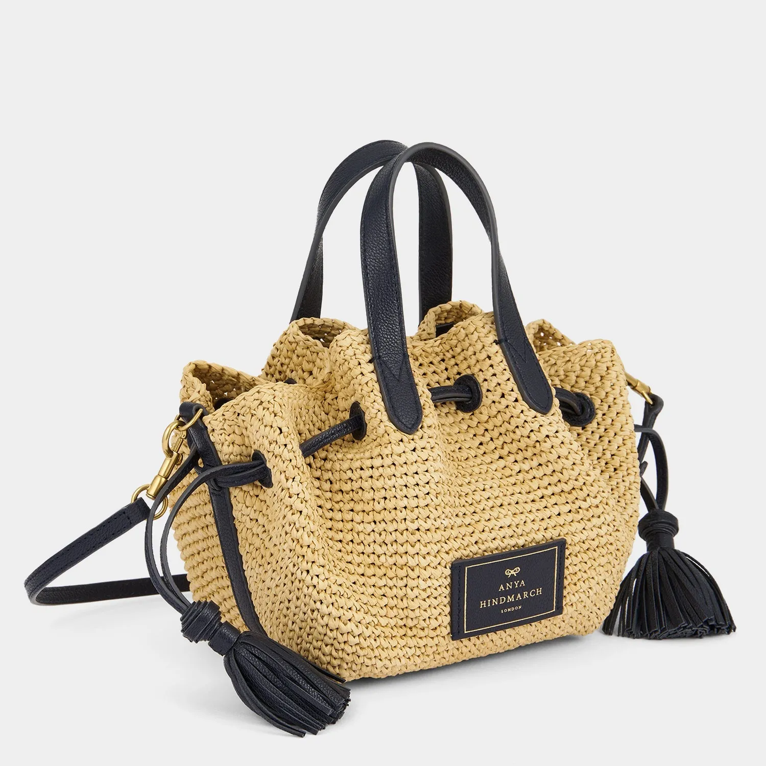 Raffia Drawstring Small Cross-body Tote