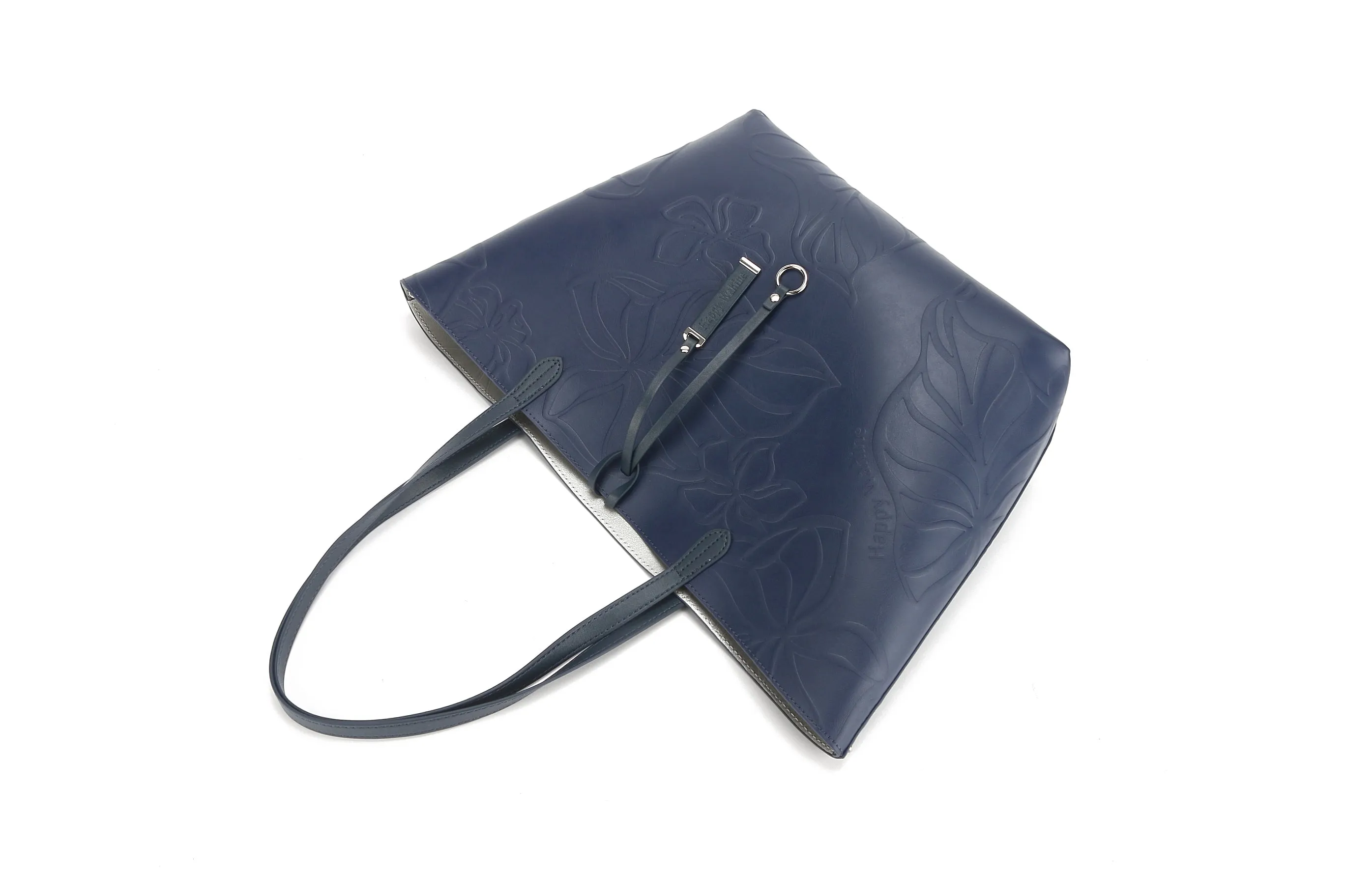 Reversible Tote Nancy Large Kalo Embossed Navy