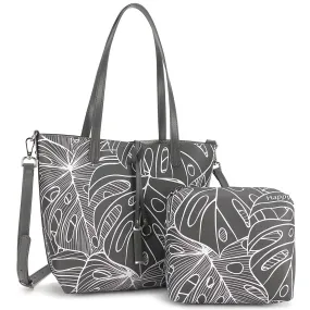 Reversible Tote Nancy Small Monstera Lines Grey