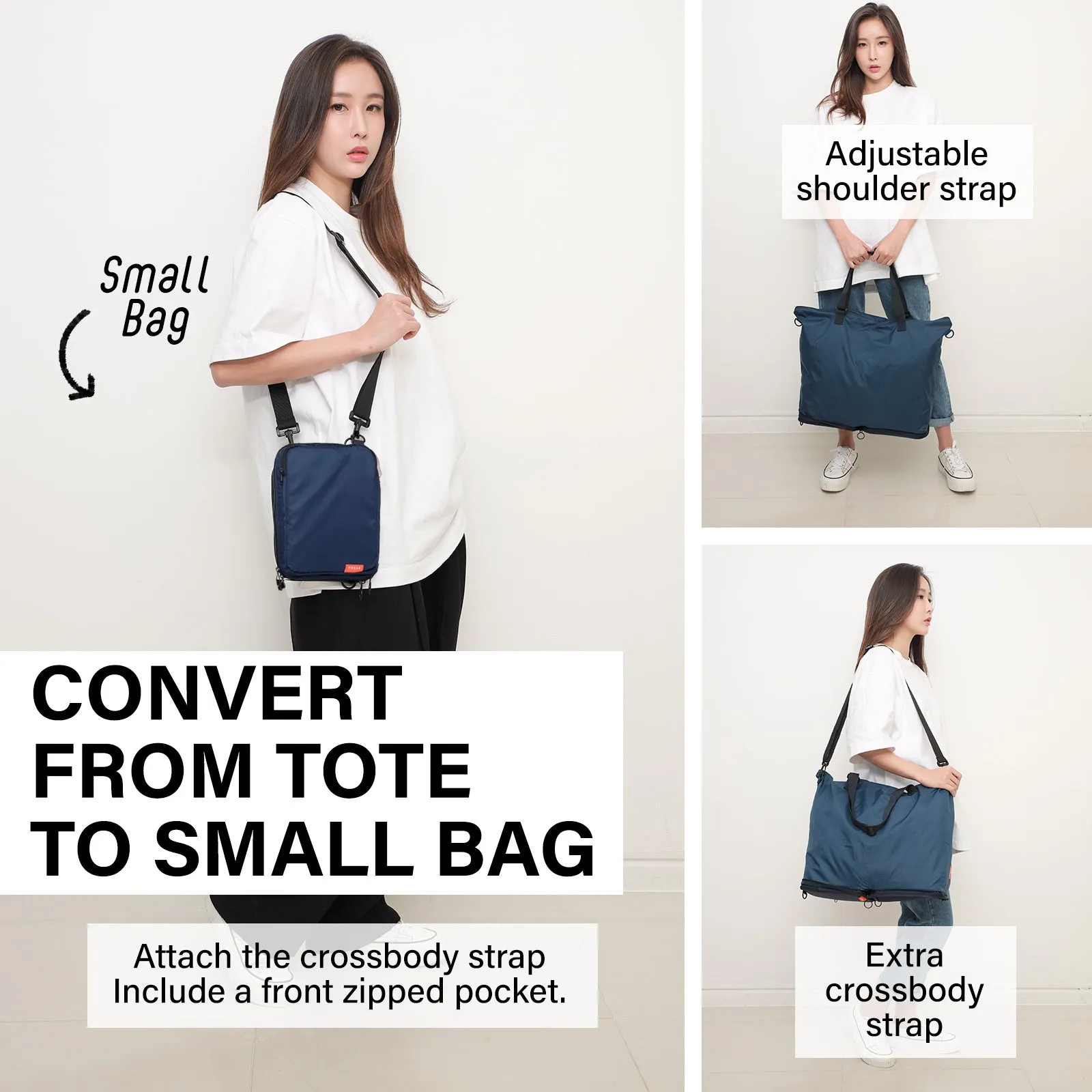 Shopper Bag Tote Bag Foldable Travel Laptop Grocery Nylon KO-DUAL NAVY