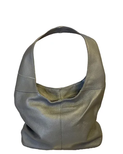 SIGNORIA Soft Pebbled Italian Leather Hobo Bag/Shoulder Bag, Dark Grey