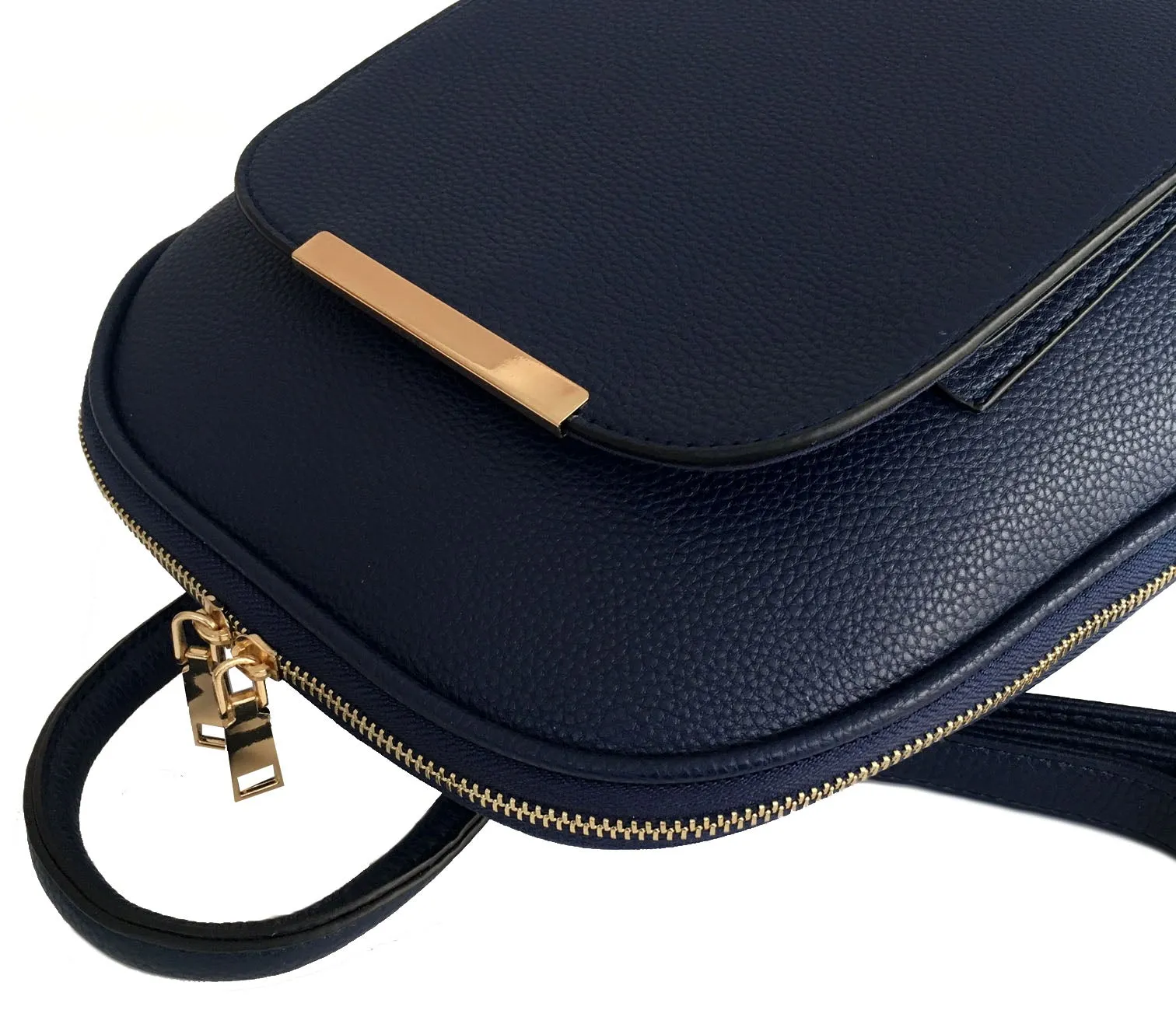 SMALL MULTI COMPARTMENT CROSS BODY BACKPACK WITH TOP HANDLE - NAVY BLUE