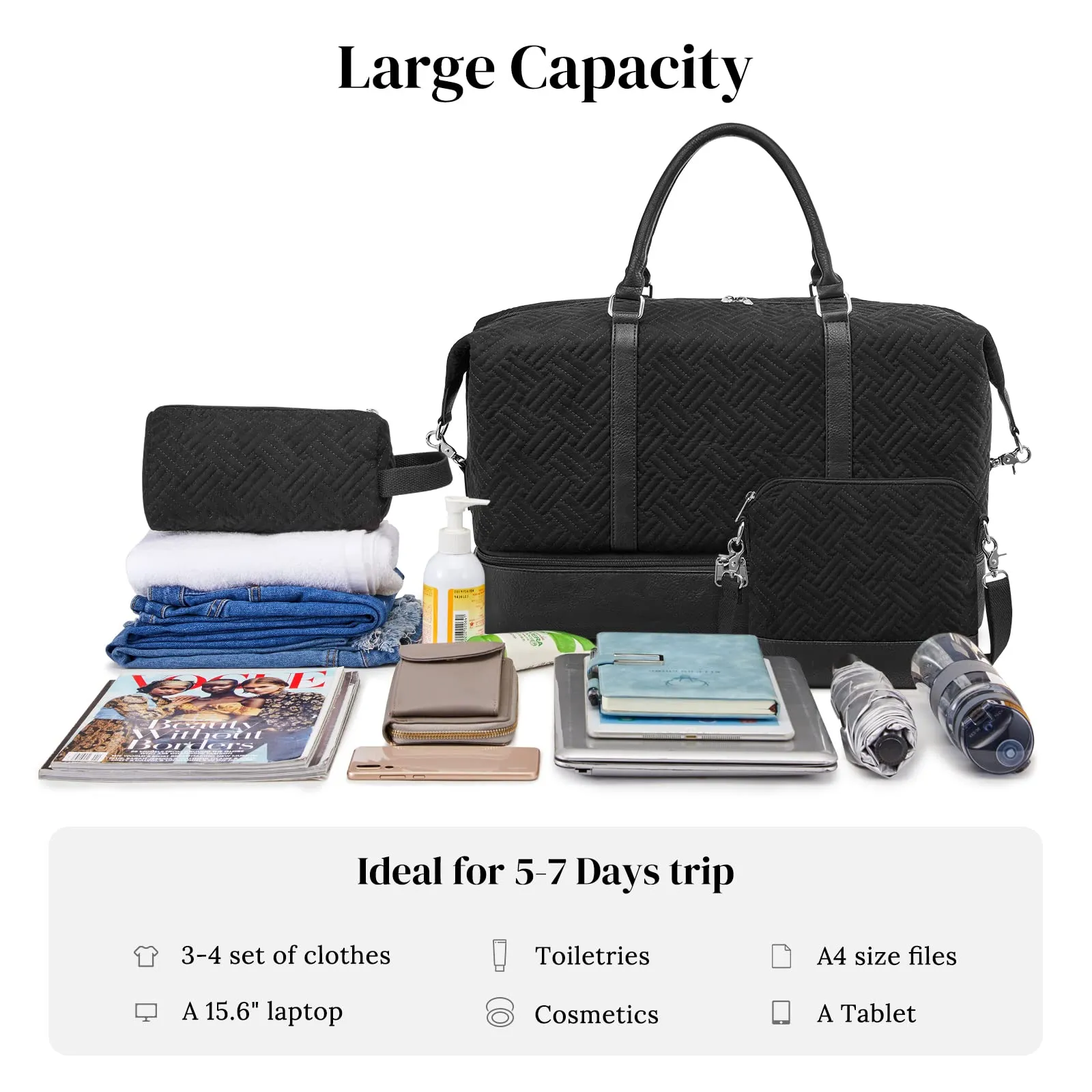 Women's 40L  3Pcs Set Travel Duffle Bag with Shoe Compartment