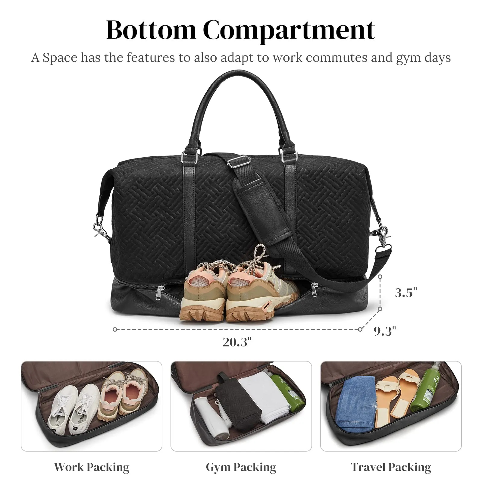 Women's 40L  3Pcs Set Travel Duffle Bag with Shoe Compartment